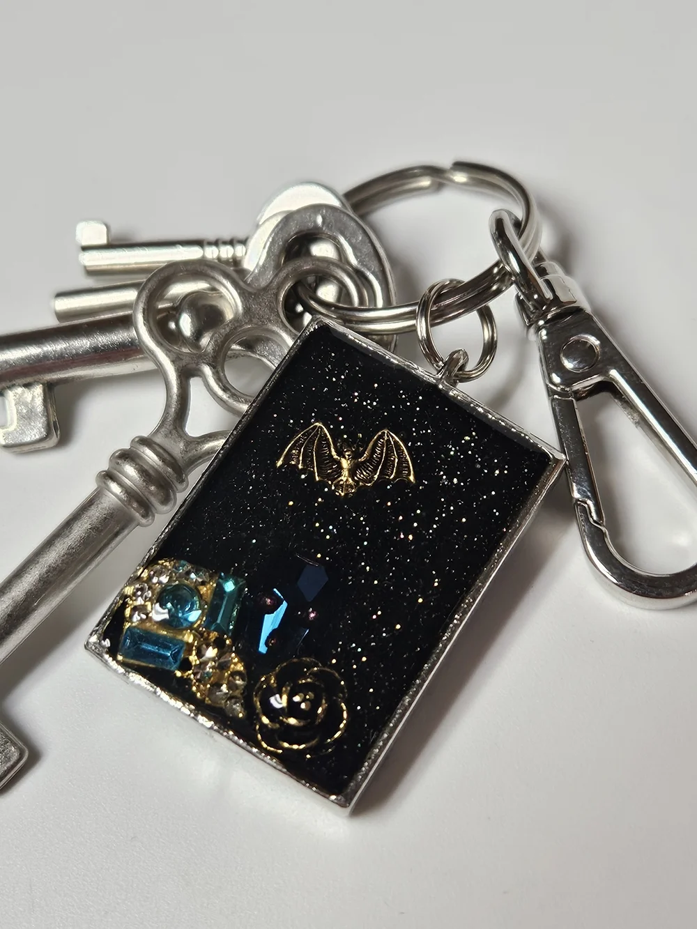 Black Sparkle Bat & Skull Keychain Bag Charm